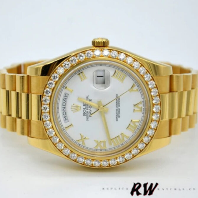 Replica Rolex Day-Date 228348RBR Champagne Roman Dial Diamond Bezel 40mm Mens Watch