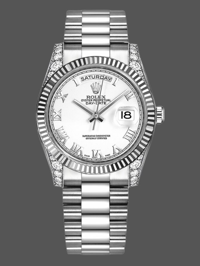 Replica Rolex Day Date 118339 White Dial Fluted Bezel 36mm Unisex Watch
