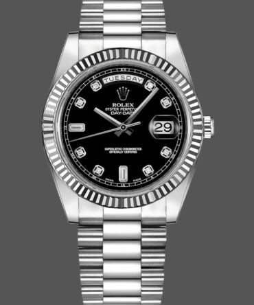 Replica Rolex Day-Date 218239 Diamond Black Dial White Gold 41MM Mens Watch