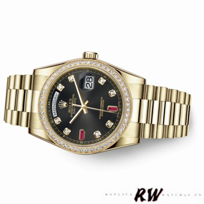 Replica Rolex Day-Date 118348 Silver Diamond Dial 36mm Unisex Watch