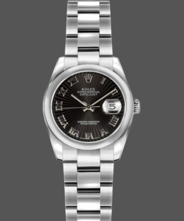 Rolex Datejust 179160 Oyster Bracelet Sunbeam Black Roman Dial 26MM Lady Replica Watch