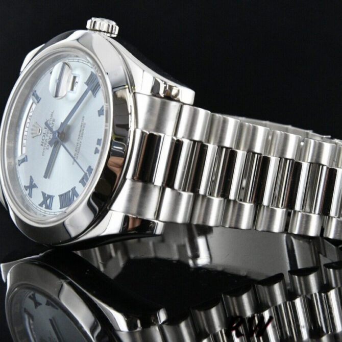Replica Rolex Day-Date 218206 Ice Blue Roman Numeral Dial Platinum 41MM Mens Watch
