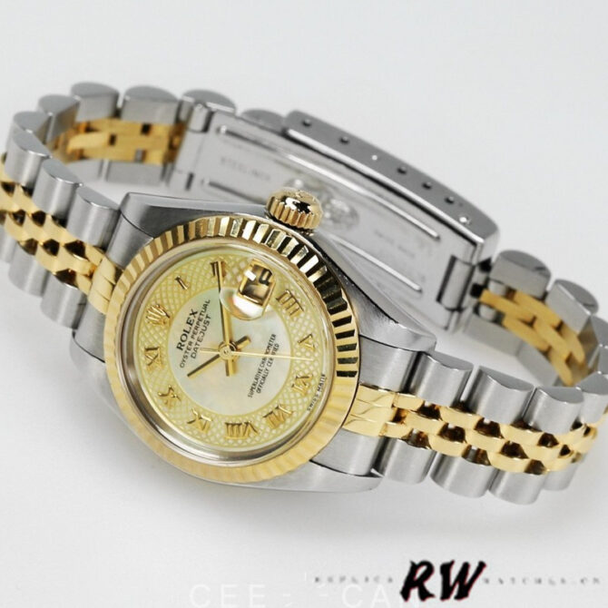 Rolex Datejust 179173 Decorated Mother Of Pearl Champagne Dial 26MM Lady Replica Watch