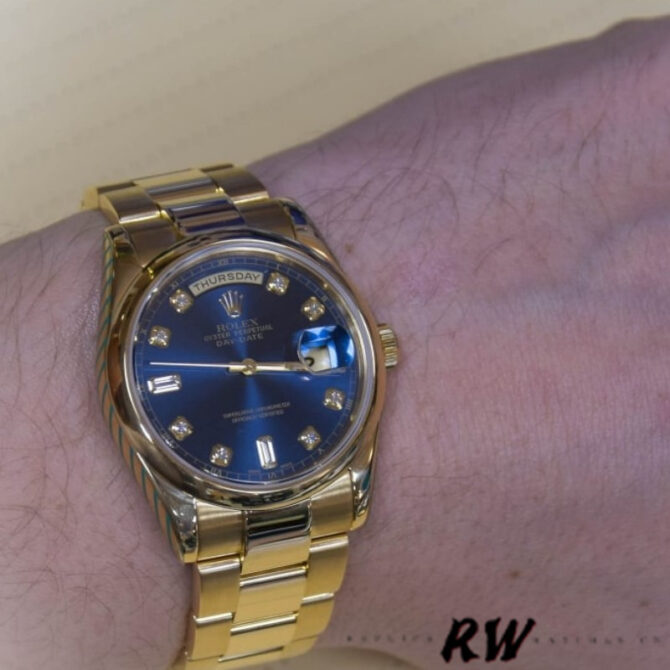 Replica Rolex Day-Date 118238 Dark Mother Of Pearl Dial Yellow Gold 36mm Unisex Watch