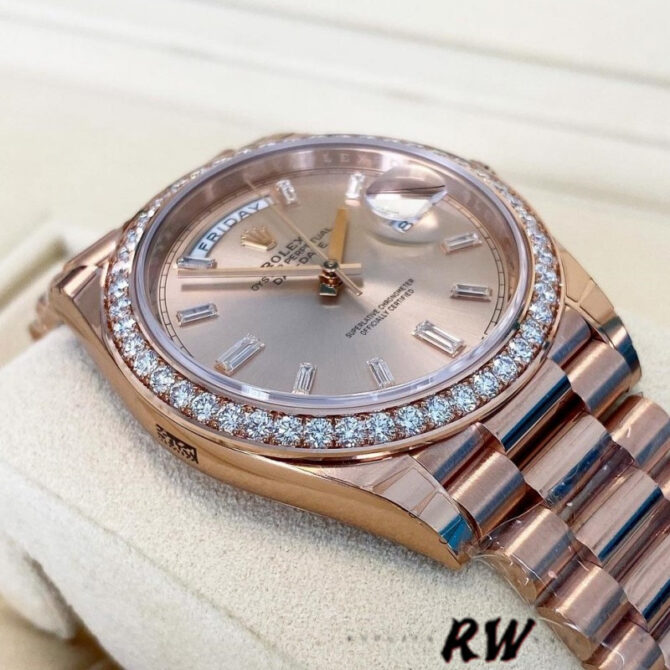 Replica Rolex Day-Date 228345RBR 0007 Sundust Diamond Dial Diamond Bezel 40mm Mens Watch