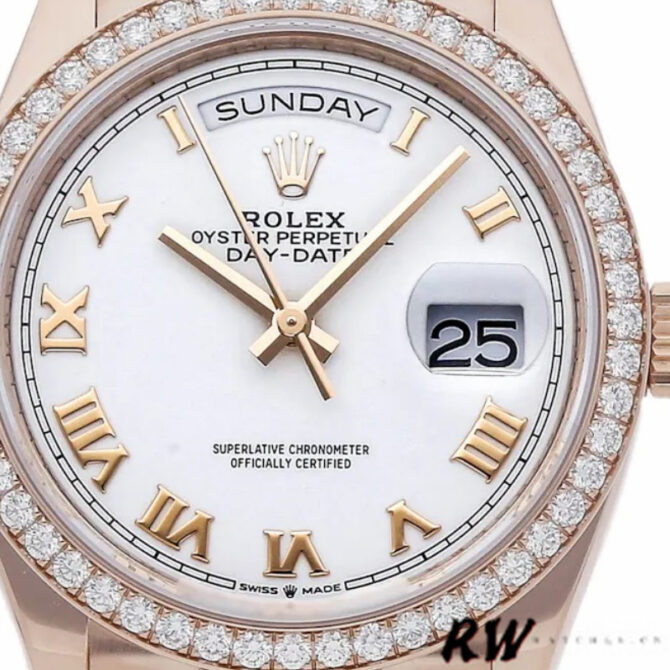 Replica Rolex Day-Date 128345RBR White Dial Everose Gold 36MM Unisex Watch