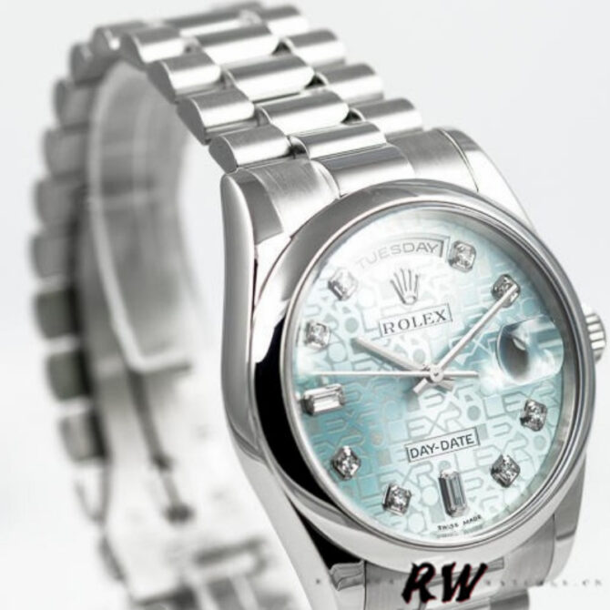 Replica Rolex Day-Date 118206 Ice Blue Diamonds Dial 36mm Unisex Watch