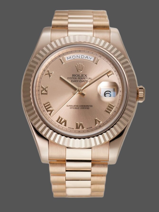 Replica Rolex Day-Date 218235 Rose Roman Dial Rose Gold 41MM Mens Watch