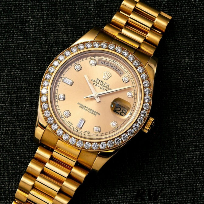 Replica Rolex Day-Date 218348 Champagne Diamonds Dial 41MM Mens Watch