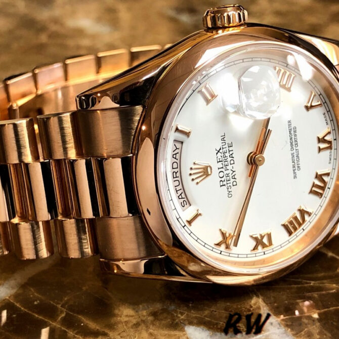 Replica Rolex Day-Date 118205 Everose Gold White Dial 36mm Unisex Watch