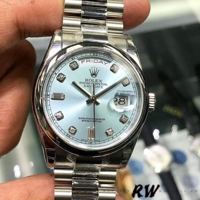 Replica Rolex Day-Date 118208 champagne dial with gold indexes 36mm Unisex Watch
