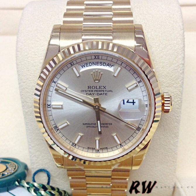 Replica Rolex Day-Date 118209 White Gold Copper Brown Dial 36mm Unisex Watch