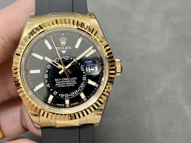 Rolex Sky Dweller m336238 0002 Yellow Gold Black Dial 42mm Mens Replica Watch