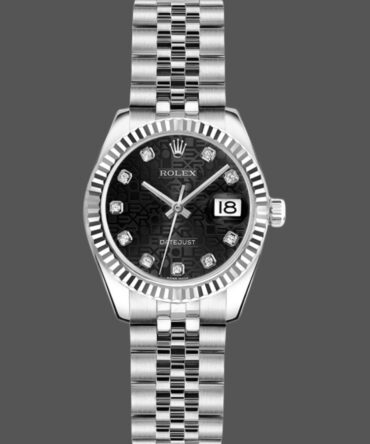 Rolex Datejust 179174 Jubilee Black Diamond Dial Fluted Bezel 26MM Lady Replica Watch