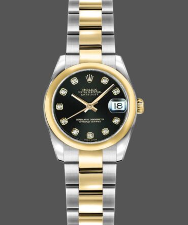 Rolex Datejust 179163 Black Diamond Dial Domed Dezel 26MM Lady Replica Watch