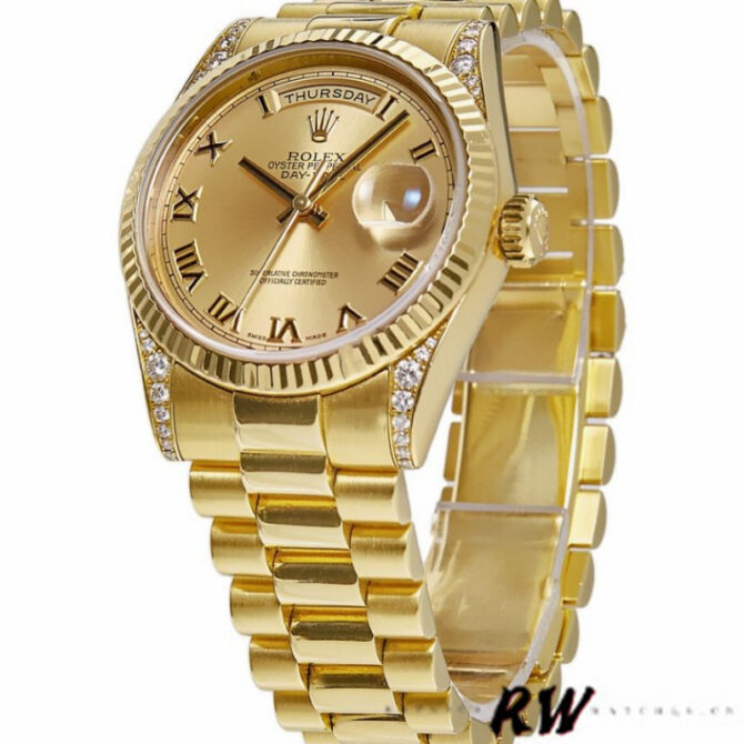 Replica Rolex Day-Date 118338 Yellow gold Silver dial 36mm Unisex Watch