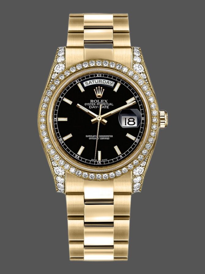 Replica Rolex Day-Date 118388 Black Diamond Dial 36mm Unisex Watch