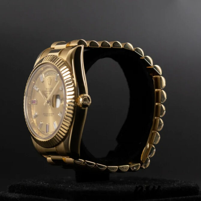 Replica Rolex Day-Date 218238 Champagne Ruby Dial Yellow Gold 41MM Mens Watch
