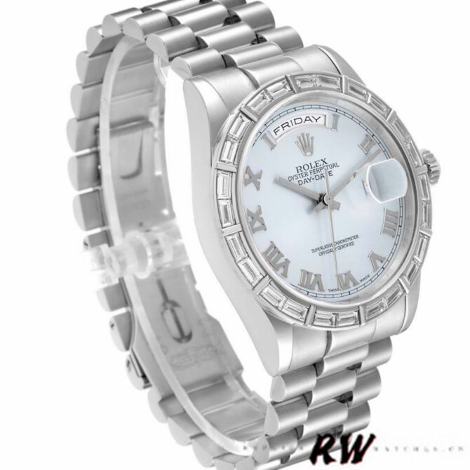 Replica Rolex Day-Date 118366 Ice Blue Dial Diamond Bezel 36mm Unisex Watch