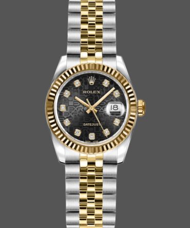 Rolex Datejust 179173 Jubilee Black Diamond Dial Fluted Bezel 26MM Lady Replica Watch