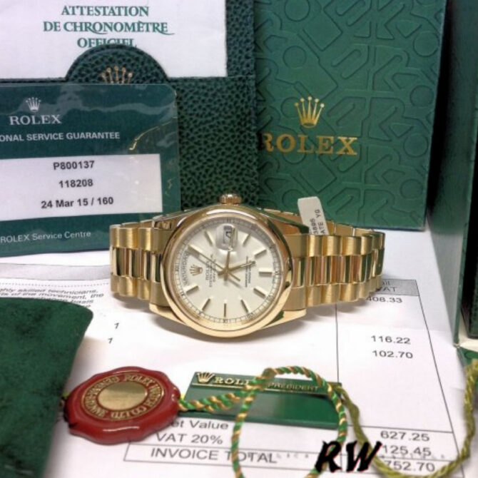 Replica Rolex Day-Date 118208 White Dial 36mm Unisex Watch