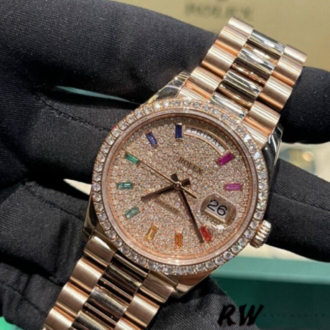 Replica Rolex Day-Date 36MM 128345RBR 0028 Mother of Pearl White Dial Everose Gold Unisex Watch
