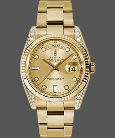 Replica Rolex Day-Date 118338 Champagne Diamonds Dial 36mm Unisex Watch