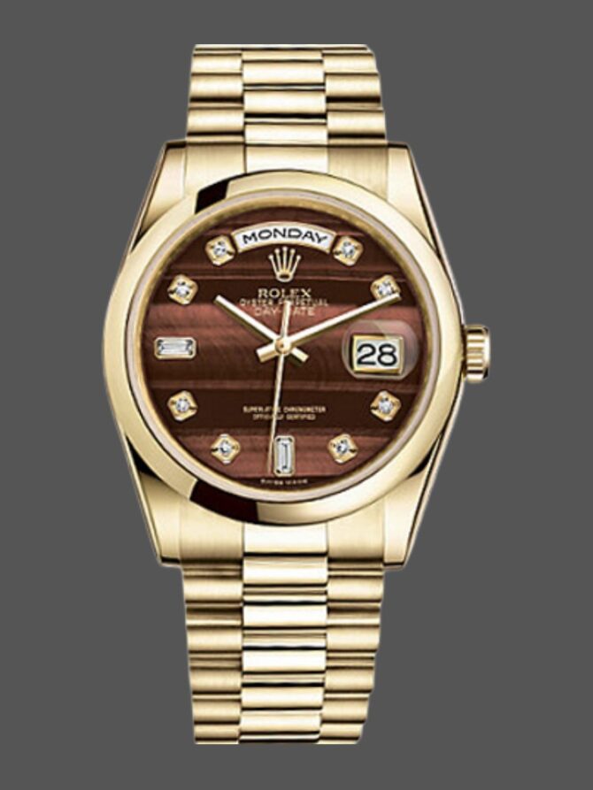 Replica Rolex Day-Date 118208 Bulls Eye Diamonds Dial 36mm Unisex Watch