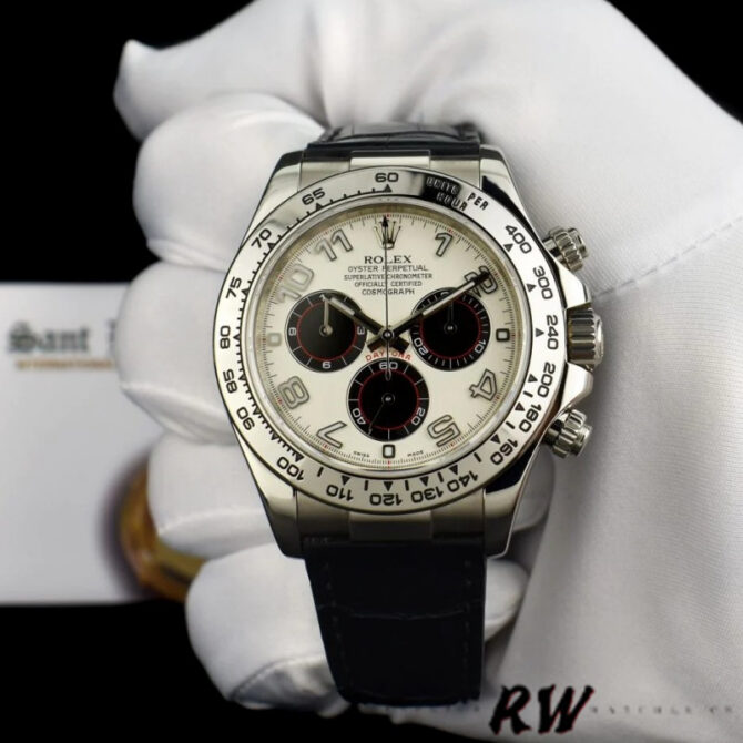 Rolex Daytona 116519 Panda Dial Black Leather Strap 40mm Mens Replica Watch
