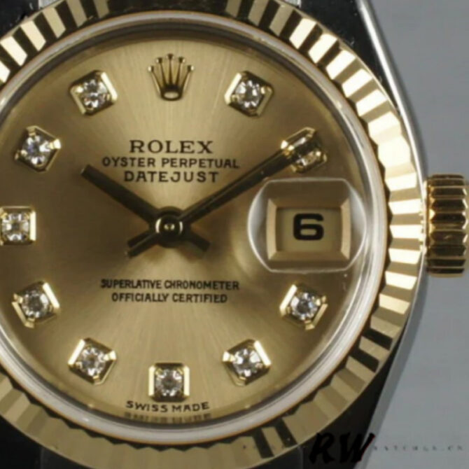 Rolex Datejust 179173 Champagne Diamond Dial Fluted Bezel 26MM Lady Replica Watch