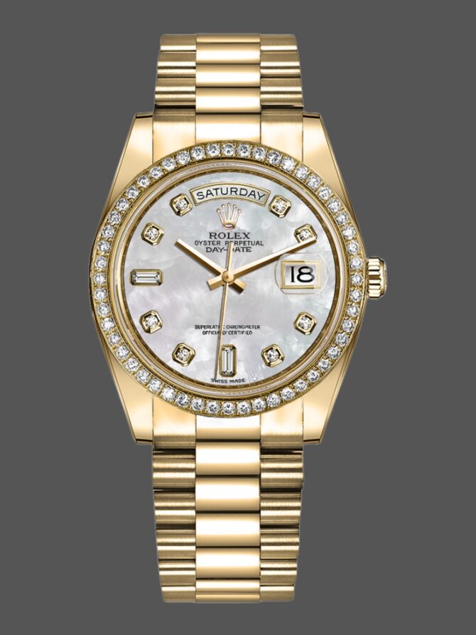 Replica Rolex Day Date 128348RBR MOP Yellow Gold 36MM Unisex Watch