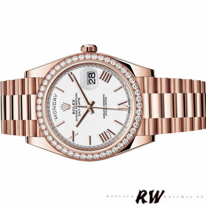 Replica Rolex Day-Date 228348RBR Champagne Roman Dial Diamond Bezel 40mm Mens Watch