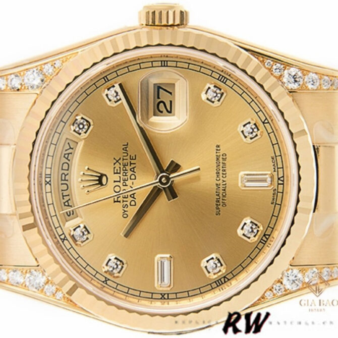 Replica Rolex Day-Date 118338 Champagne Diamonds Dial 36mm Unisex Watch