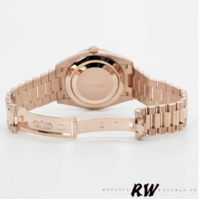 Replica Rolex Day-Date 228345RBR Chocolate Brown Diagonal Motif Dial Diamond Bezel 40mm Mens Watch