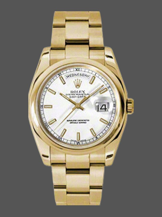 Replica Rolex Day-Date 118208 White Dial Yellow Gold 36mm Unisex Watch