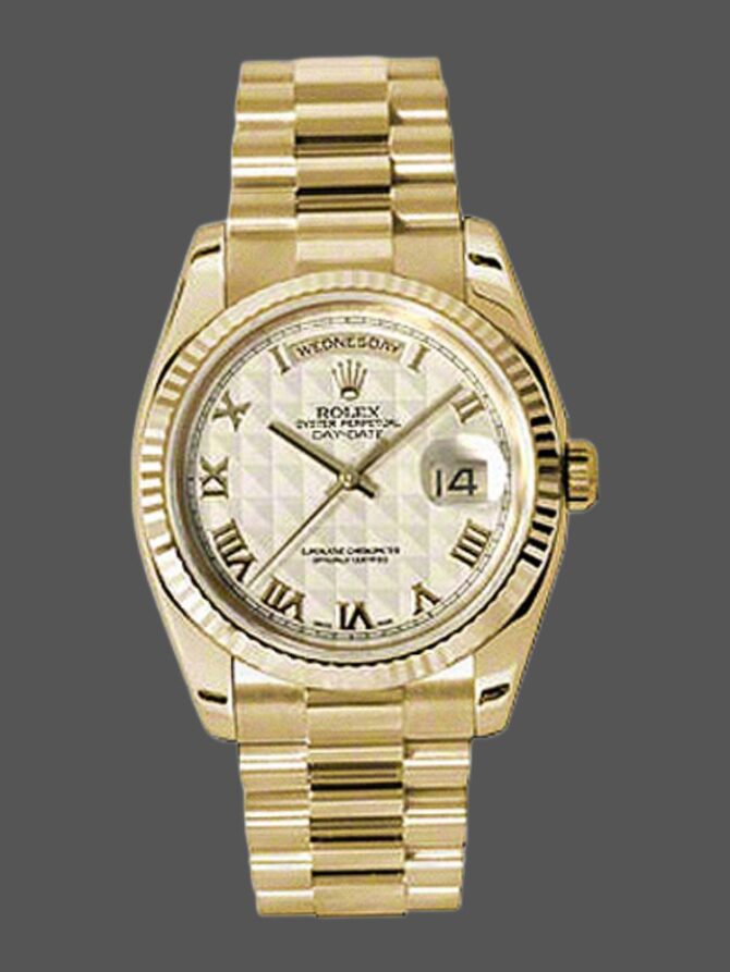 Replica Rolex Day-Date 118238 Ivory Dial Fluted Bezel 36mm Unisex Watch