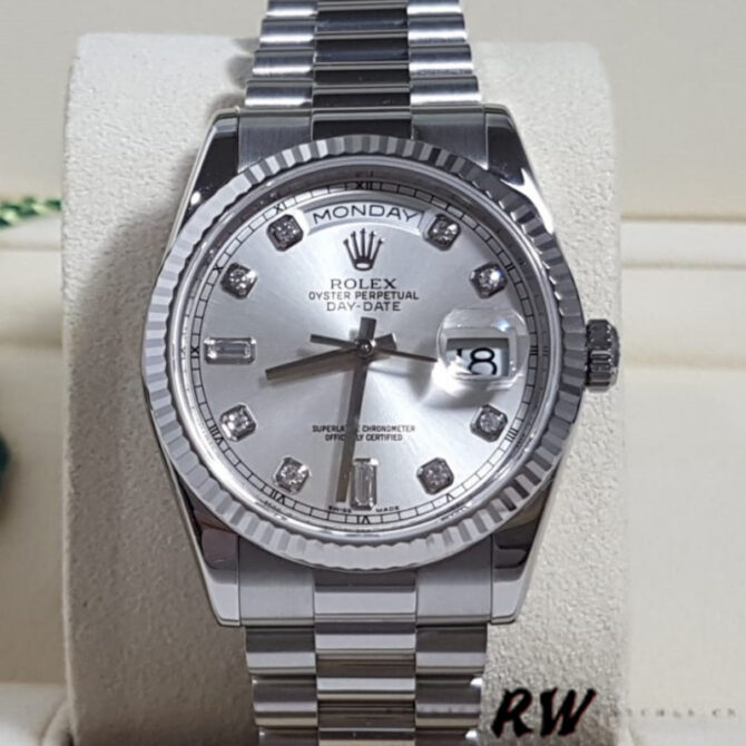 Replica Rolex Day-Date 118338 Yellow gold Silver dial 36mm Unisex Watch