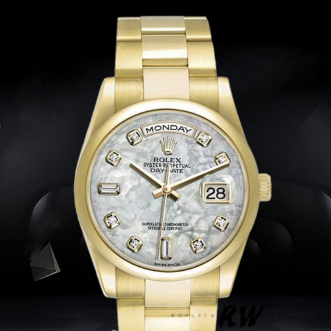 Replica Rolex Day-Date 118208 Mother of Pearl Diamond Dial 36mm Unisex Watch