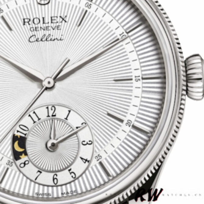 Rolex Cellini Dual Time 50529 Silver Dial Brown Strap 39mm Mens Replica Watch