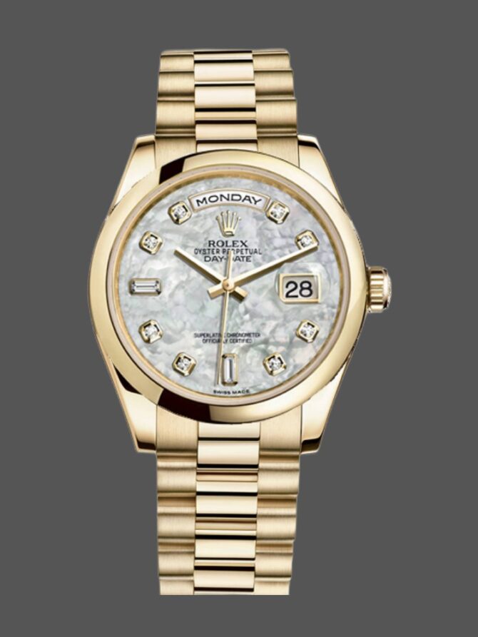 Replica Rolex Day-Date 118208 Mother of Pearl Diamond Dial 36mm Unisex Watch