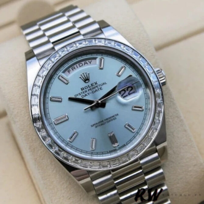 Replica Rolex Day-Date 228396TBR Ice Blue Diamond Dial Diamond Bezel 40mm Mens Watch