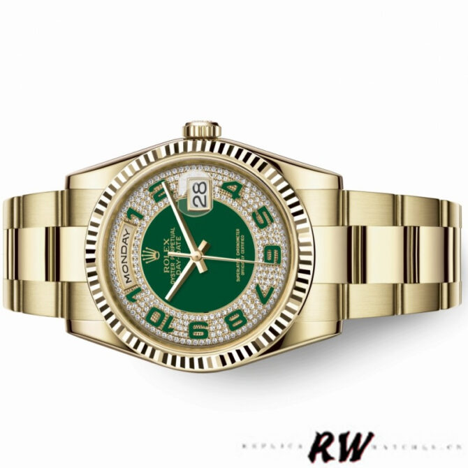 Replica Rolex Day-Date 118238 Green Diamond Pave Dial 36mm Unisex Watch