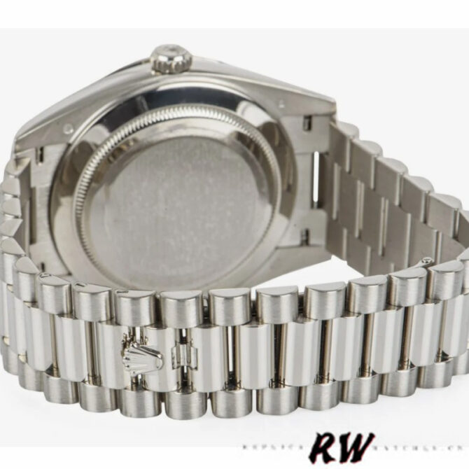 Replica Rolex Day-Date 228398TBR Silver Diagonal Motif Dial Diamond Bezel 40mm Mens Watch