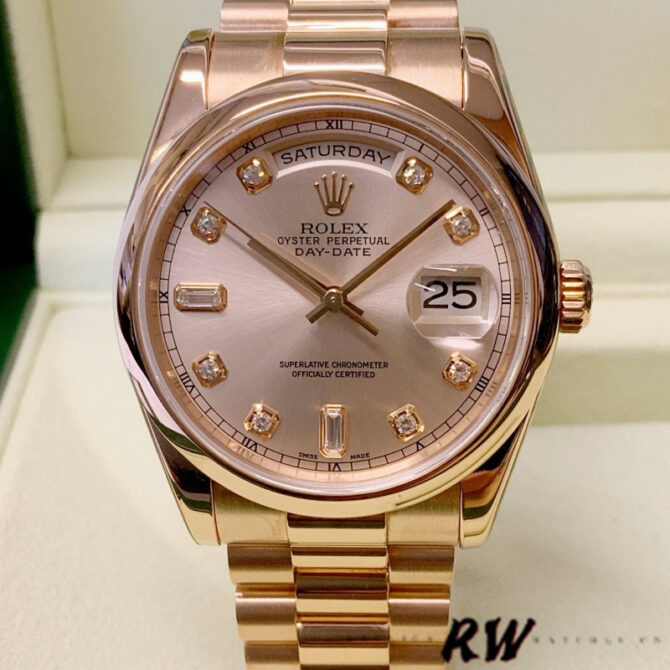 Replica Rolex Day-Date 118205 Pink Diamond Dial 36mm Unisex Watch