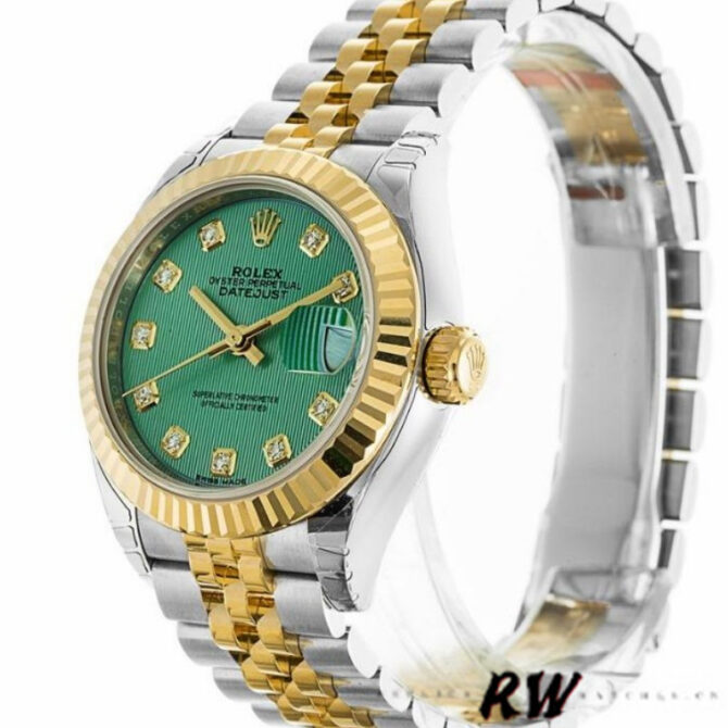 Rolex Datejust 279173 Green Diamond Dial Fluted Bezel 28mm Lady Replica Watch