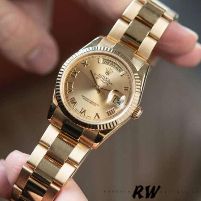 Replica Rolex Day-Date 118238 Champagne Dial Yellow gold 36mm Unisex Watch