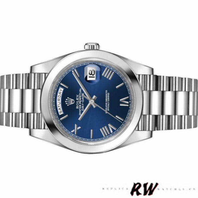 Replica Rolex Day-Date 228206 Blue Roman Numeral Dial Platinum 40MM Mens Watch