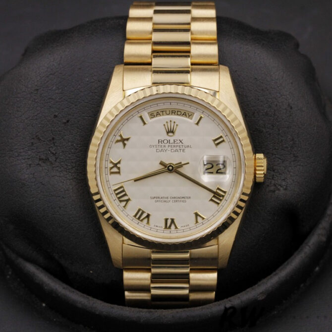 Replica Rolex Day-Date 118238 Ivory Dial Fluted Bezel 36mm Unisex Watch