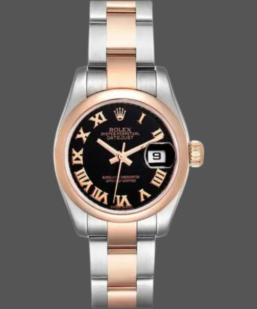 Rolex Datejust 179161 Stainless Steel and Everose Gold Black Roman Dial 26MM Lady Replica Watch