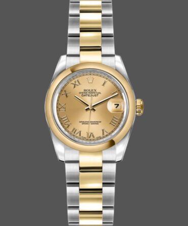 Rolex Datejust 179163 Champagne Roman Dial Domed Dezel 26MM Lady Replica Watch